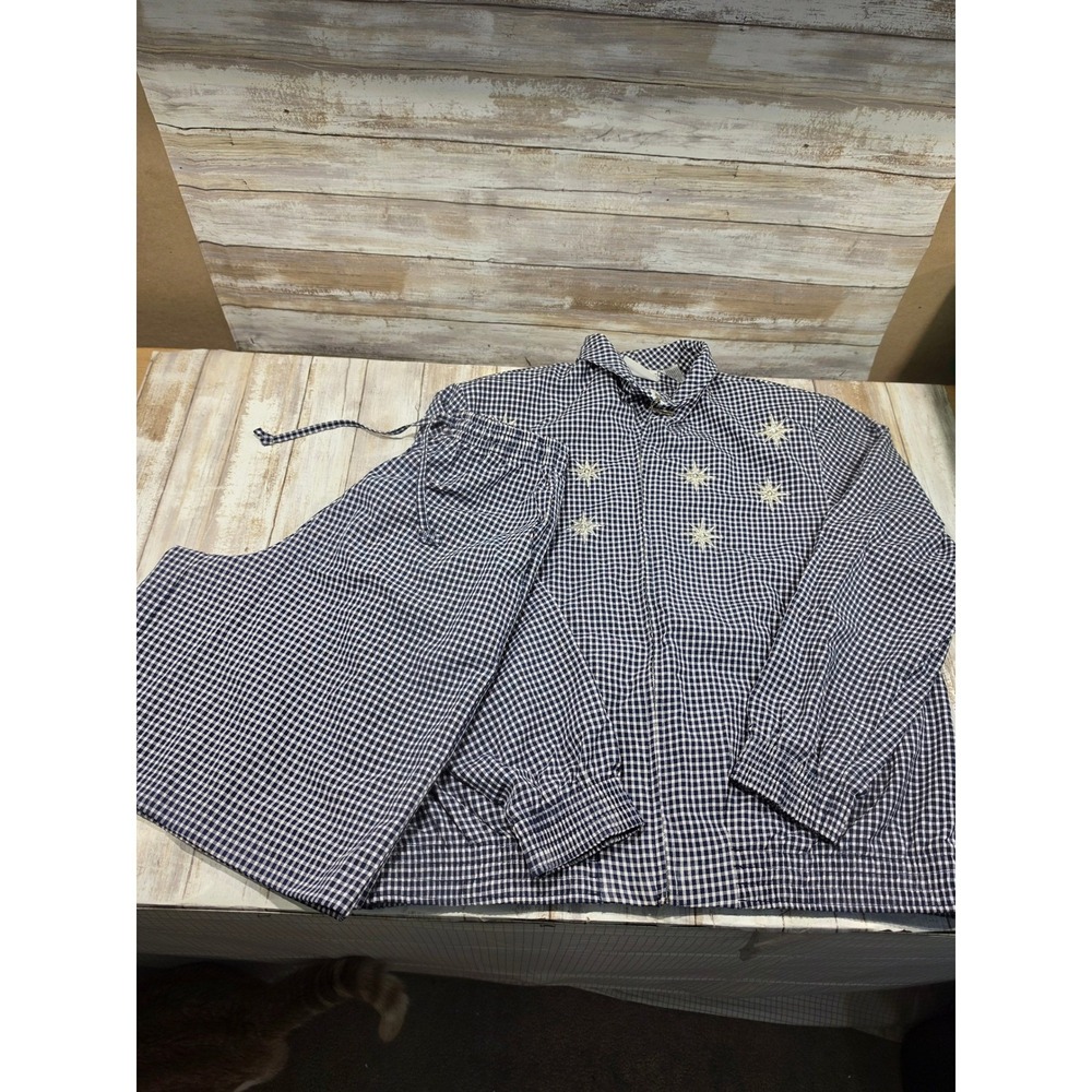 Alfred Dunner Petite Navy Gingham Zip Jacket and Shorts Set Embroidered 8P &‎ 6P